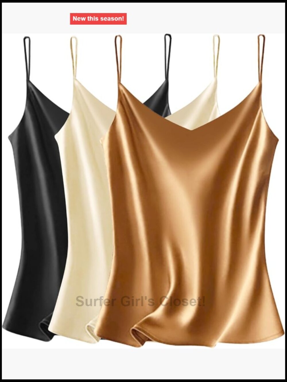Silk Satin Camisole Top Women V Neck Tank Spaghetti Strap